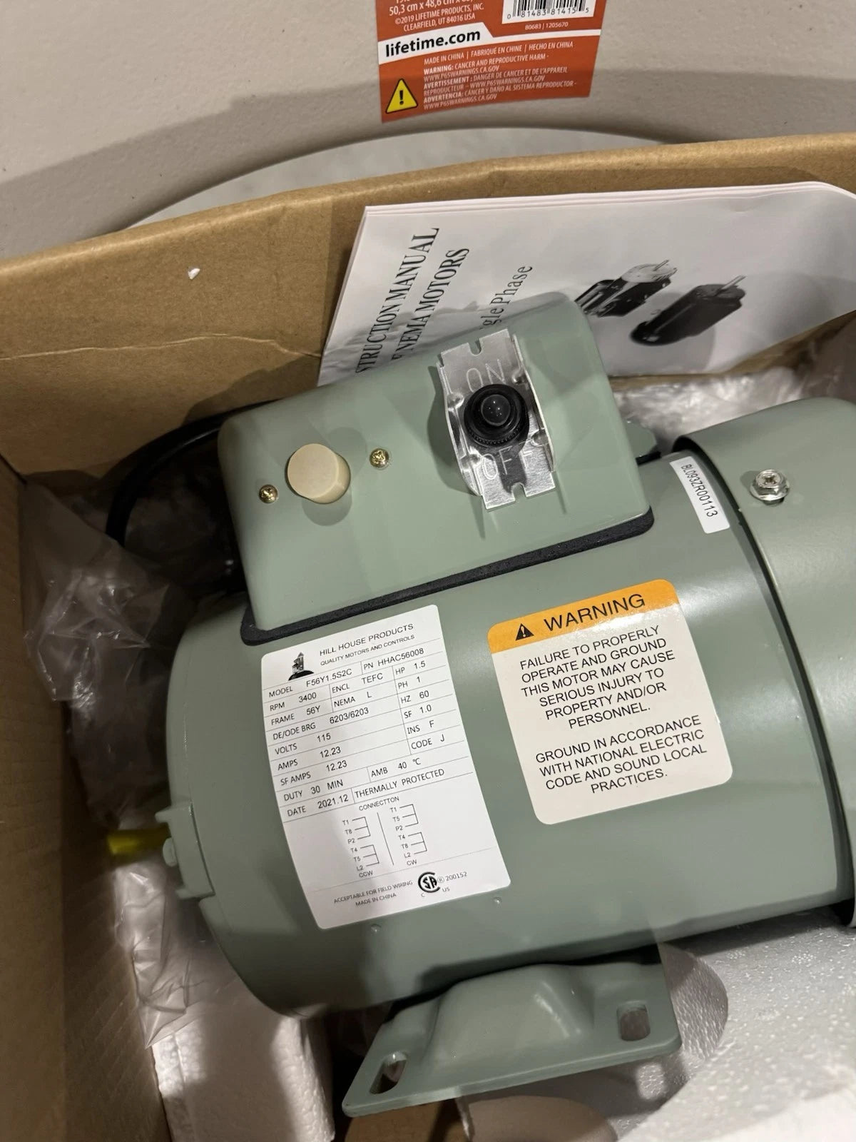 1-1/2 HP, 115V, 3400RPM, Saw Motor